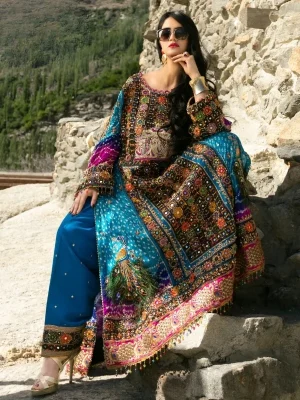 blue pure chunri balochi dress