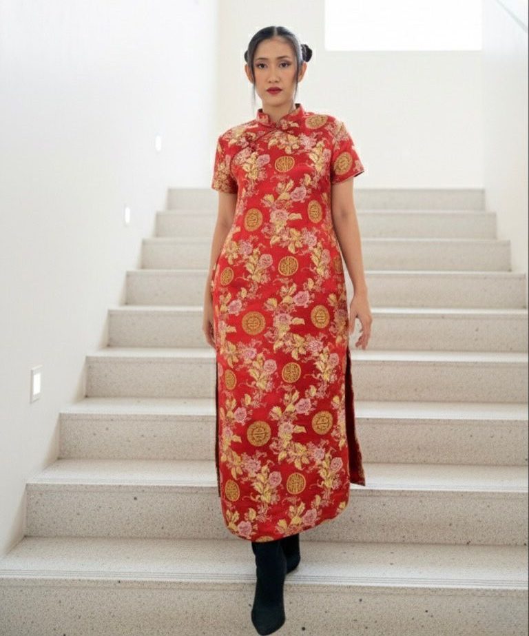 red satin silk with chinese pattern cutting red satin silk with chinese pattern cutting