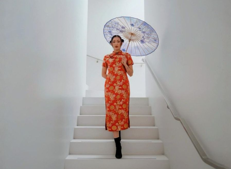 red satin silk with chinese pattern cutting red satin silk with chinese pattern cutting